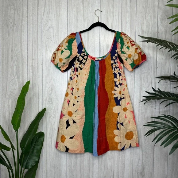 Farm Rio Super Fun Daisy Mini Dress Puff Sleeve size XS Extra Small - Picture 2 of 11